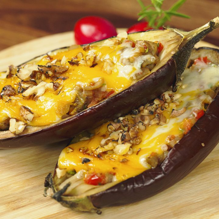 Stuffed Eggplant Topped with Cheese