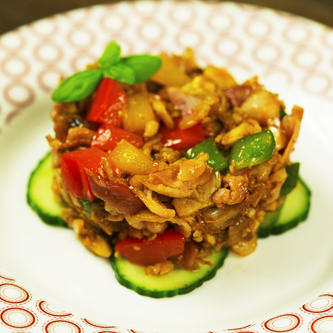 3-Color Fried Bell Pepper with Chicken and Bacon