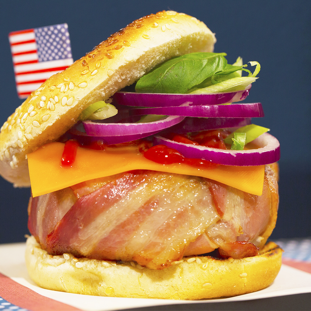 Turkey Burgers with BaconWrapped Patty