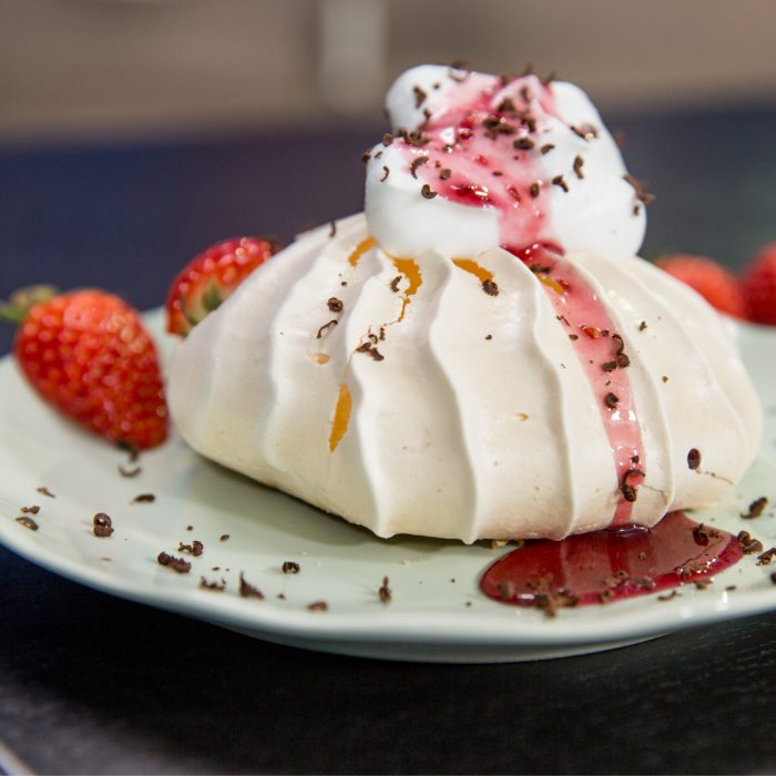 Strawberry Sauce Topped Meringues