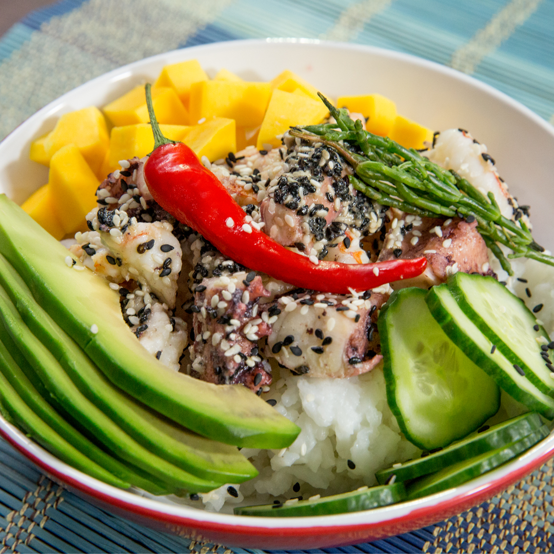 Shrimp and Octopus Rice Bowl