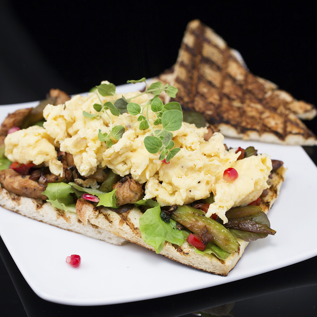 Scrambled Eggs and Turkey Sandwich