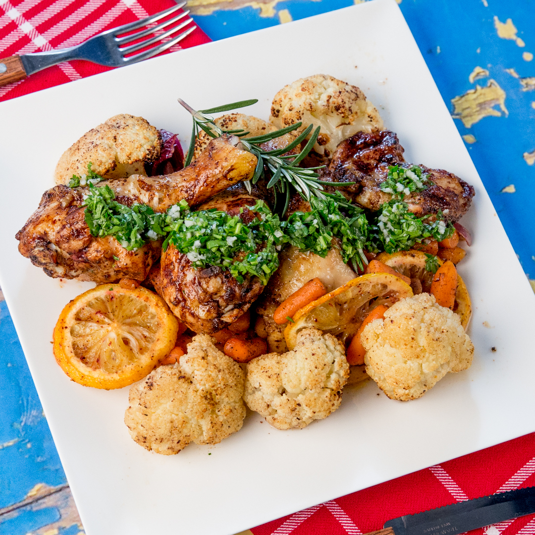 Roasted Chicken with Baby Carrots and Cauliflower