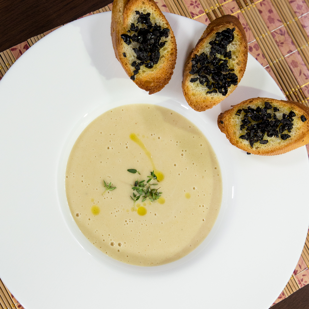 Creamy Potato Soup and Olive Crostini