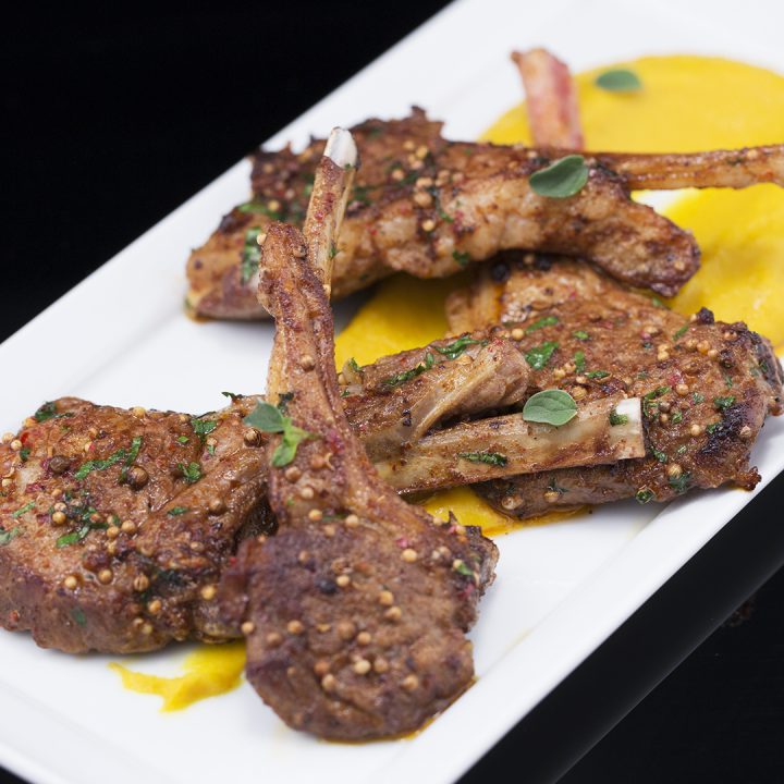 Spicy Pan-Fried Lamb Chops with Pumpkin Puree