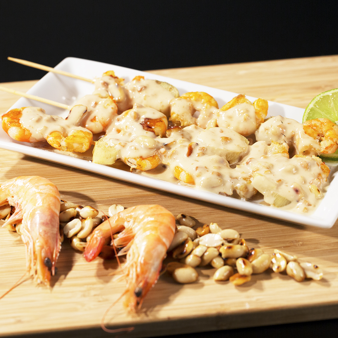 Shrimp Skewers with Peanut Butter Sauce