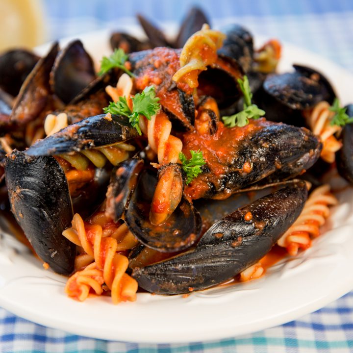 Fusilli with Mussels and Tomato Sauce