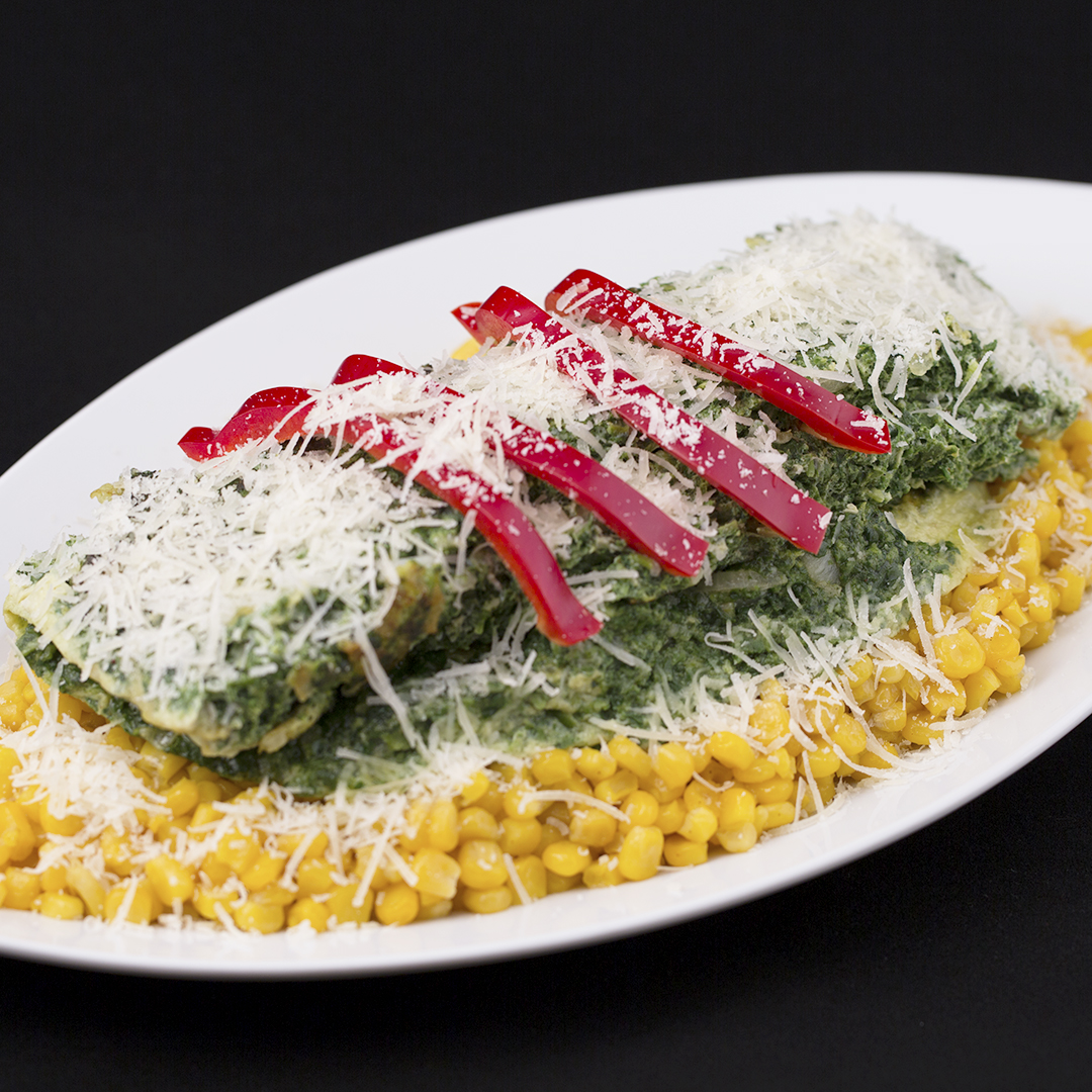 Spinach Omelet with Buttered Sweet Corn