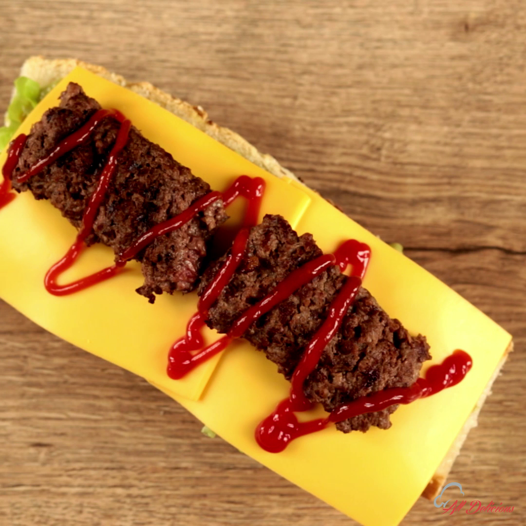 Omelet and Burger Patty Sandwich