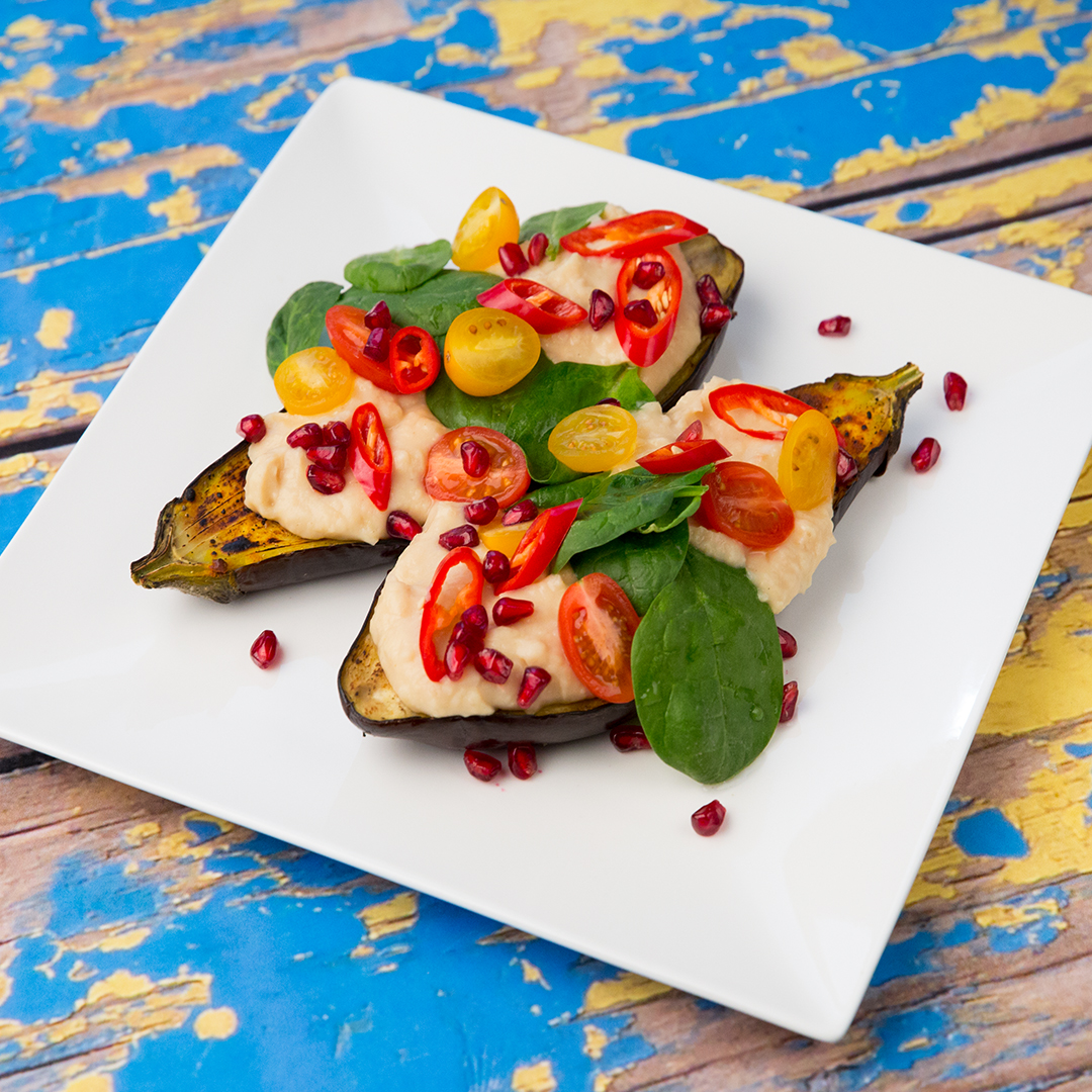 Hummus-Stuffed Eggplant Boats
