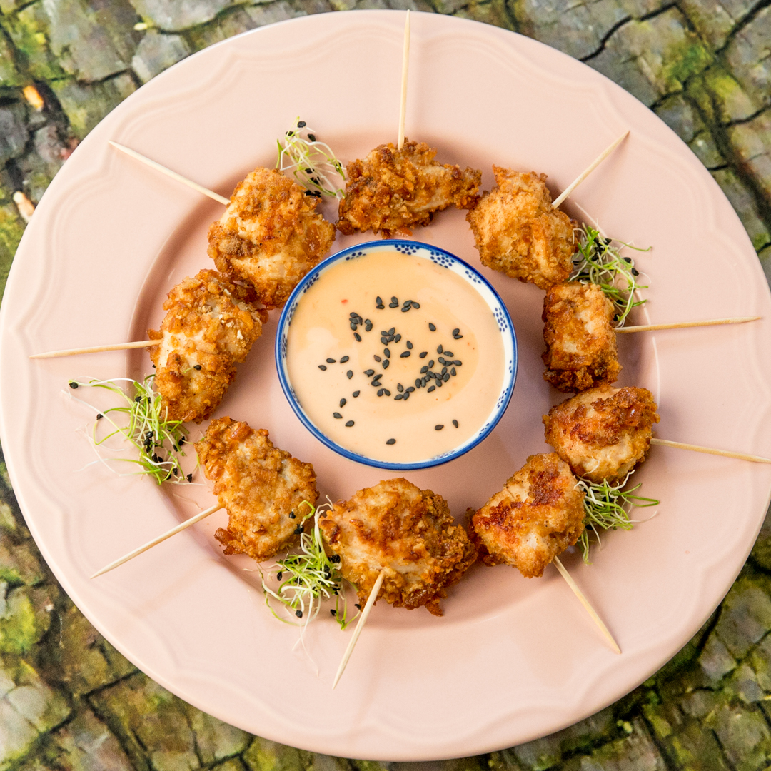 Pretzel-Crusted Chicken Bites