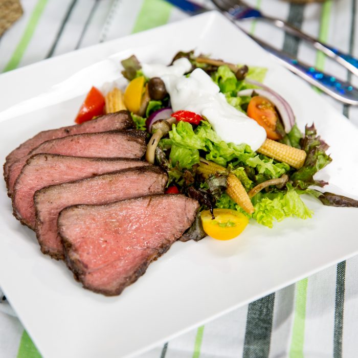 Coffee-Crusted Beef Steak with Warm Salad