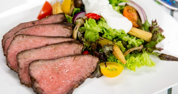 Coffee-Crusted Beef Steak with Warm Salad