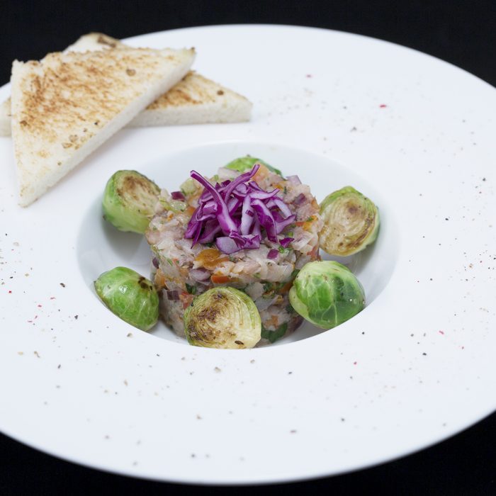Smoked Mackerel Salad with Sauteed Brussels Sprouts