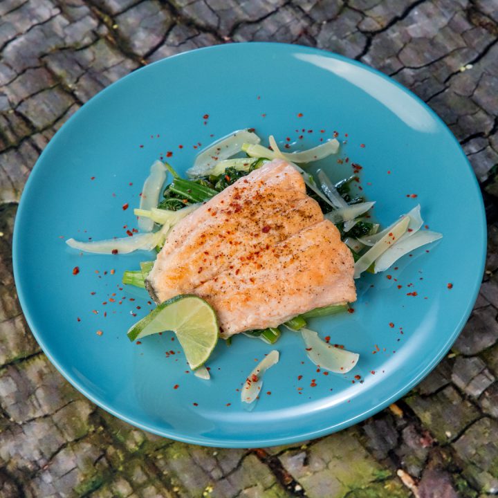 Salmon with Spring Onion and Spinach Side
