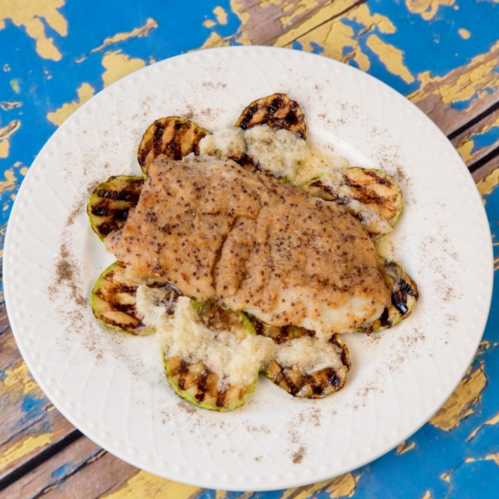 DijonCrusted Halibut and Grilled Zucchini