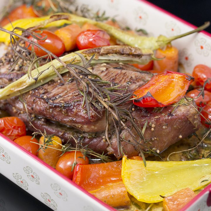 Roasted Lamb Leg with Herbs and Veggies