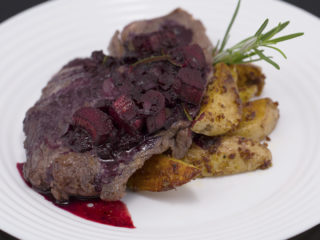Beef Steak with Cranberry and Rhubarb Sauce