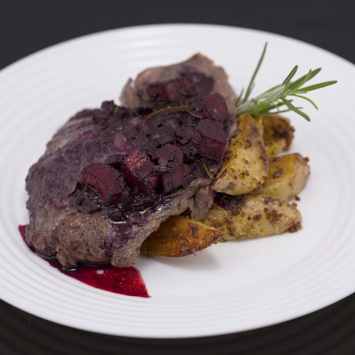 Beef Steak with Cranberry and Rhubarb Sauce