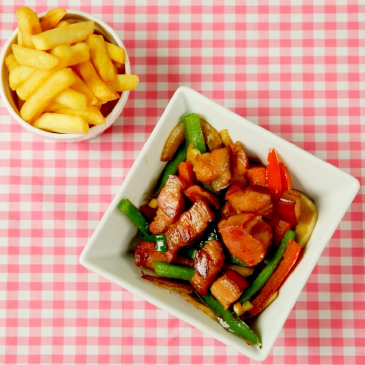 Fried Pork Belly with Bell Peppers and Fennel
