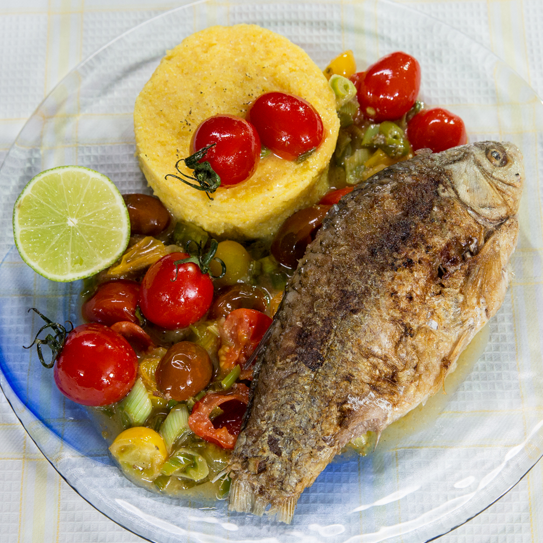 Fried Crucian Carp with Cherry Tomato Side