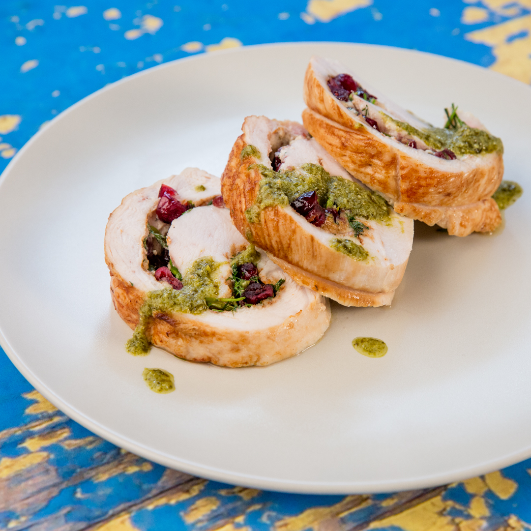 Mascarpone and Cranberry Stuffed Turkey Roll
