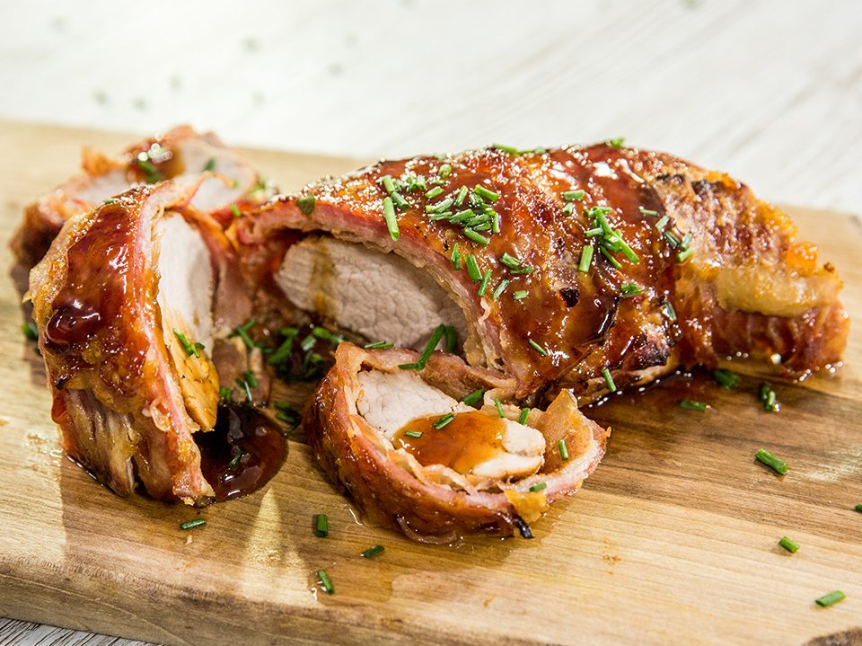 Bacon-Wrapped Pork with Apricot Glaze