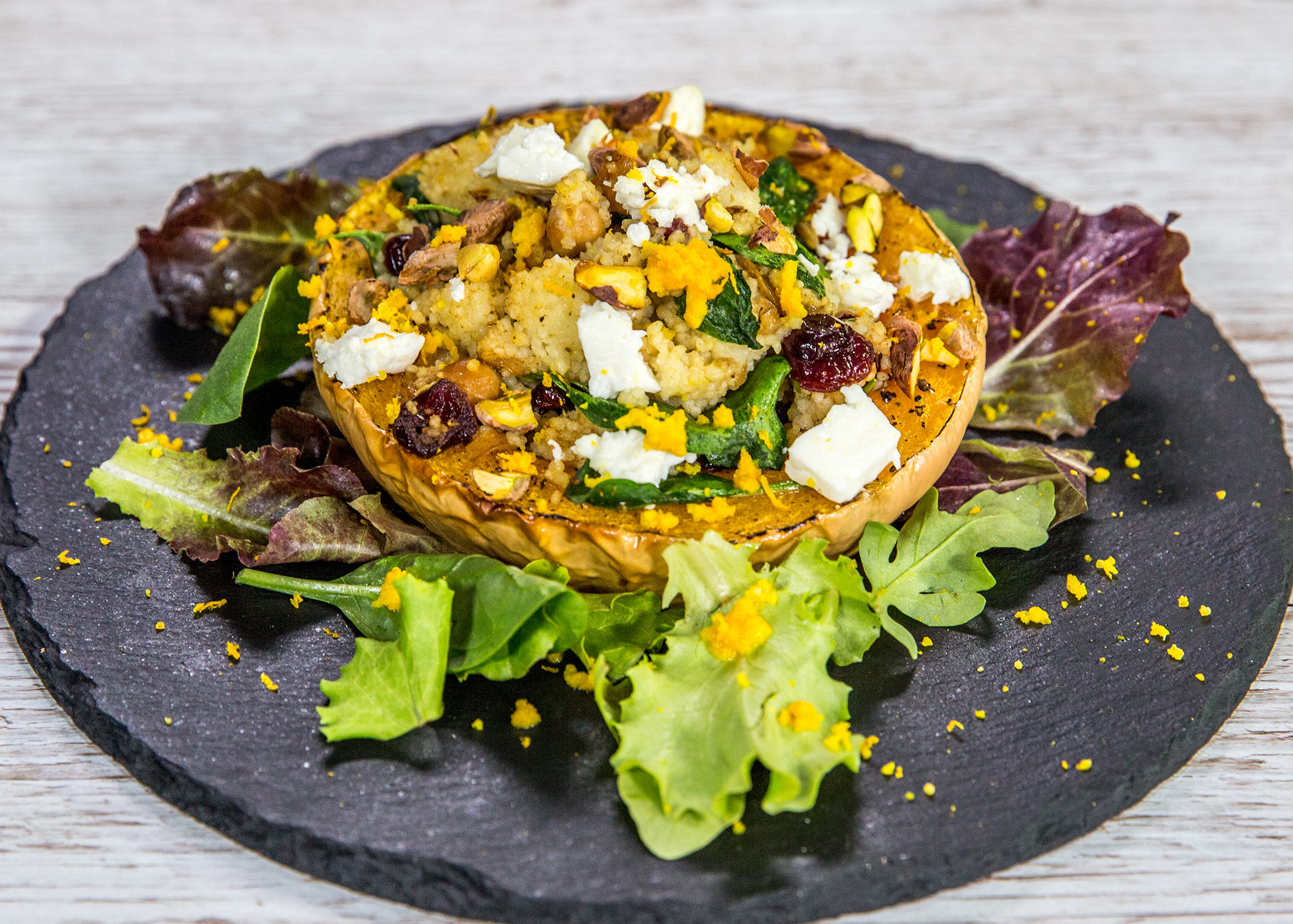 Roasted Squash Filled with Couscous and Chickpeas
