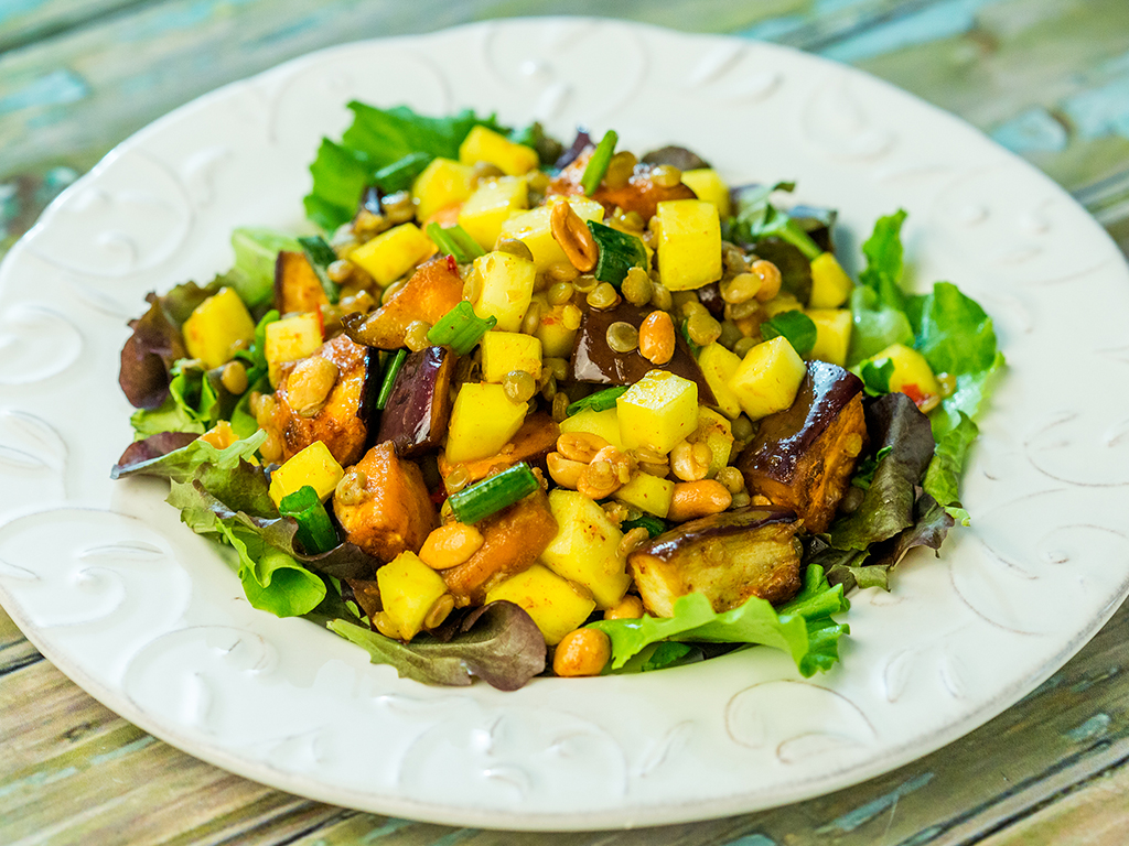 Lentil, Mango and Eggplant Salad
