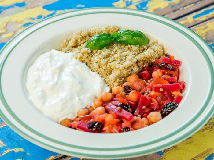veggie stew with quinoa and yogurt