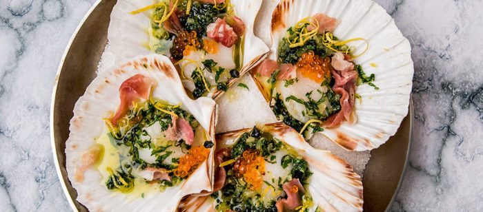 Scallops with Herb Butter and Prosciutto