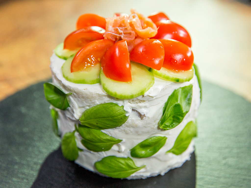 Cheese, Salmon and Veggie Uber-Sandwich