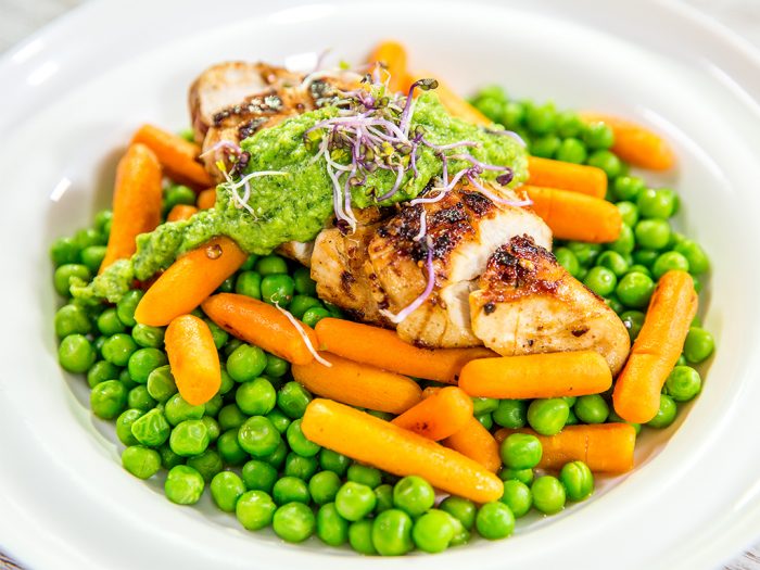 Chicken with Veggies and Mint Sauce