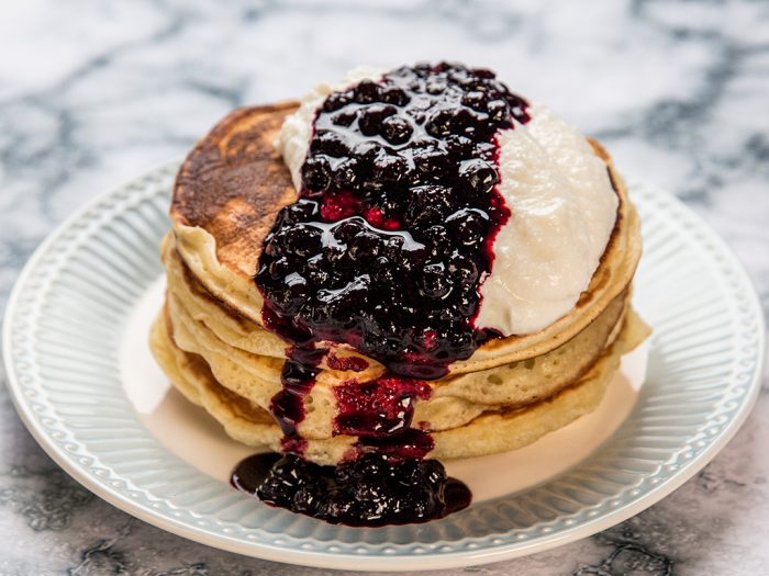 Lemon and Ricotta Pancakes Topped with Jam