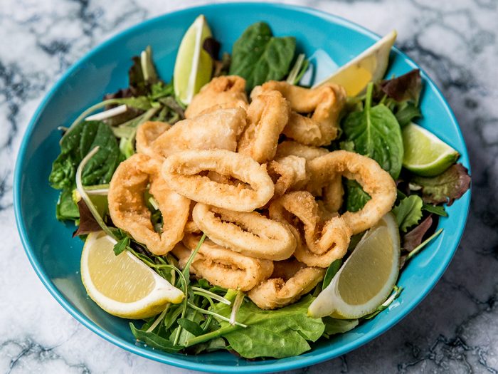 crispy fried squid with salad