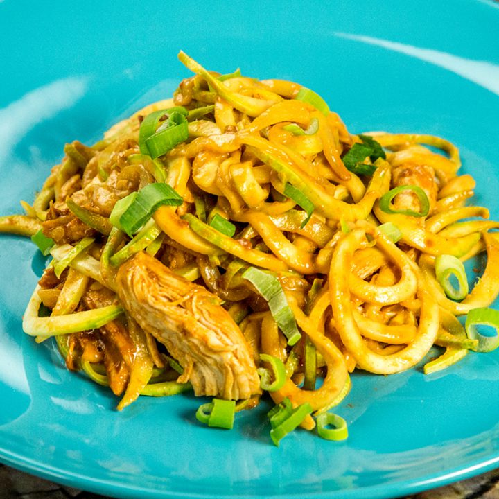 Zucchini Noodles with Chicken and Tahini Sauce