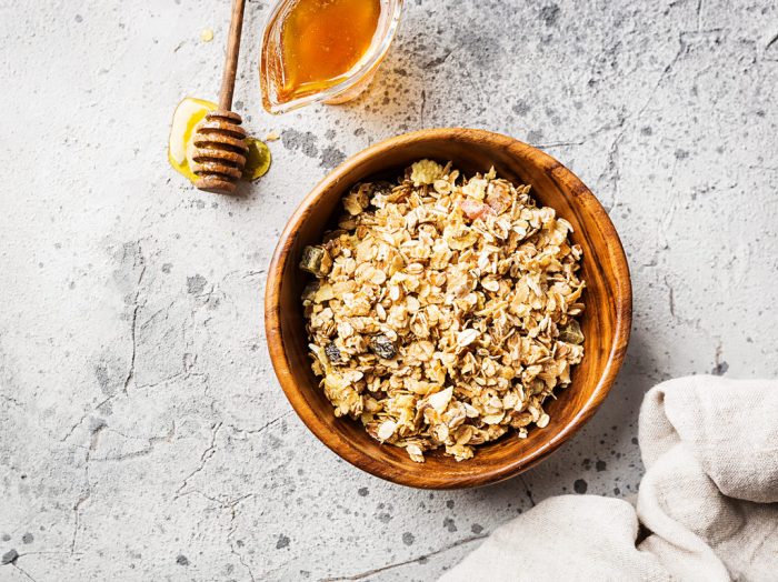 Homemade granola with oats, honey, and nuts