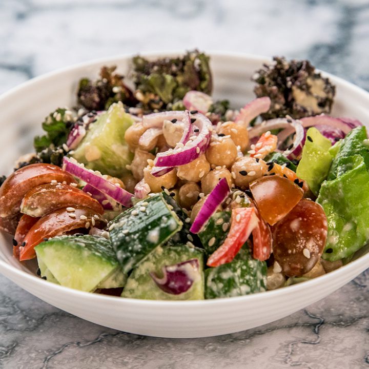 Kale and Chickpea Salad with Tahini Sauce