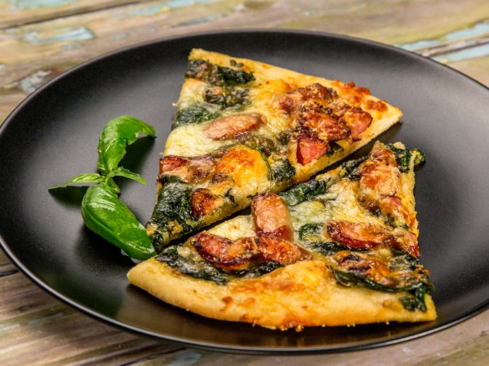Cheesy Sausage and Spinach Pizza