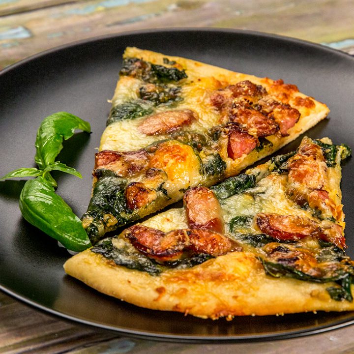 Cheesy Sausage and Spinach Pizza