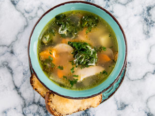 vegetable chicken soup with parmesan bread