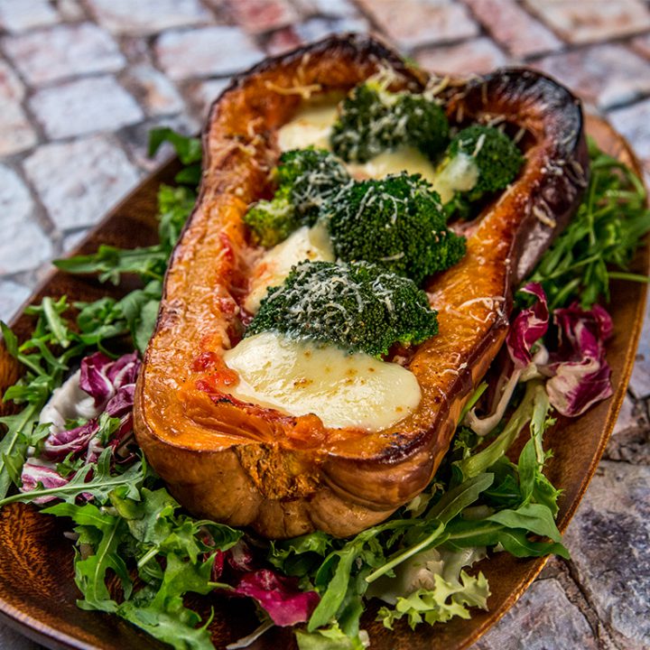 Broccoli and Cheese Stuffed Butternut Squash