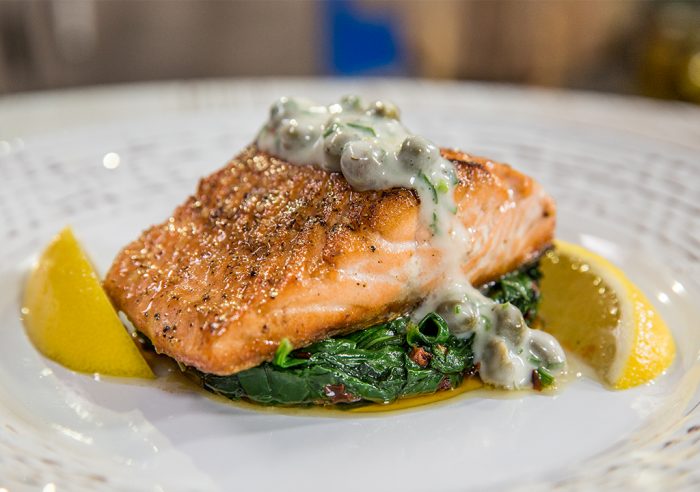 Pan-Fried Salmon with Spinach and Caper Sauce