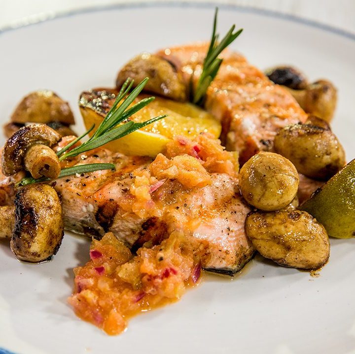 Grilled Salmon with Aromatic Mushrooms