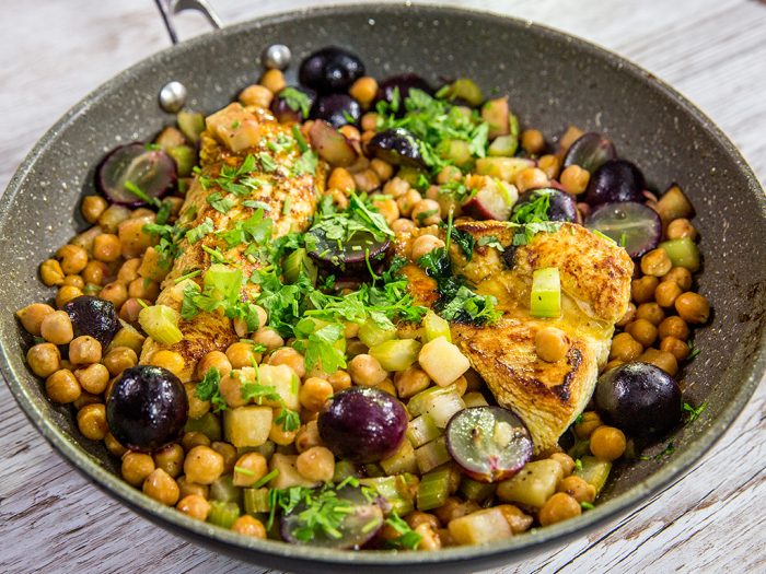 chickpea, grape and turkey skillet