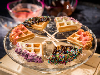 chocolate waffle pops with sprinkles