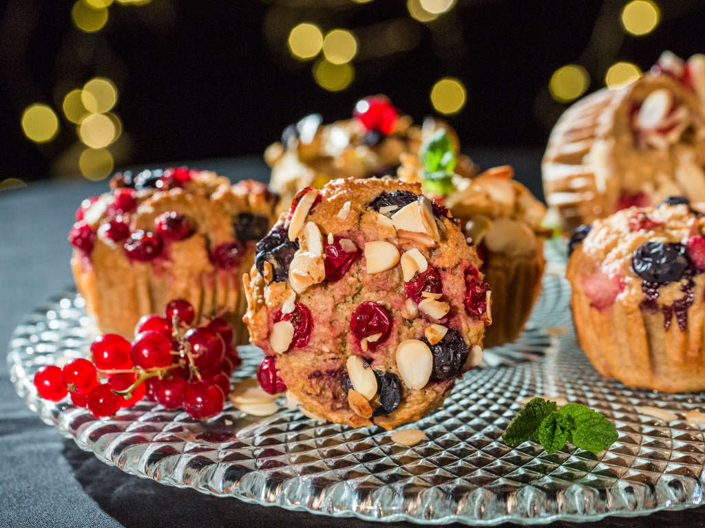 Banana Oat Muffins with Fruit Topping
