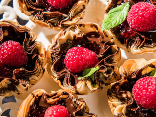 chocolate and raspberry phyllo cups