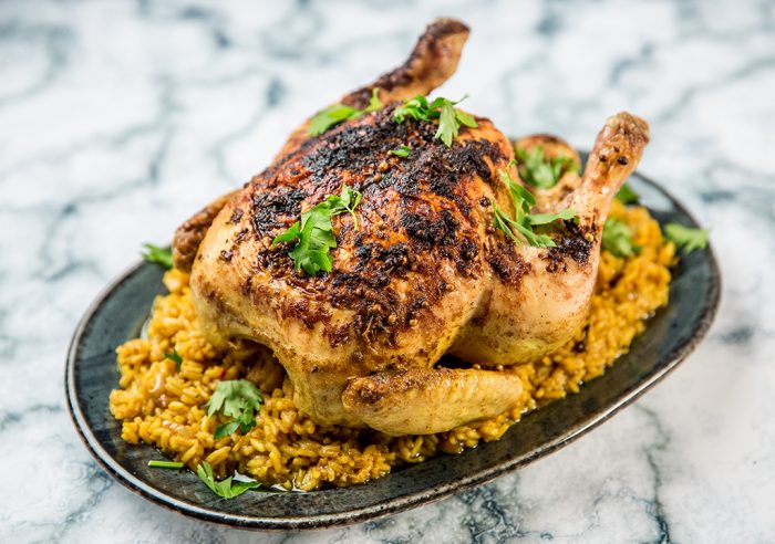 Whole Roasted Chicken with Saffron Rice