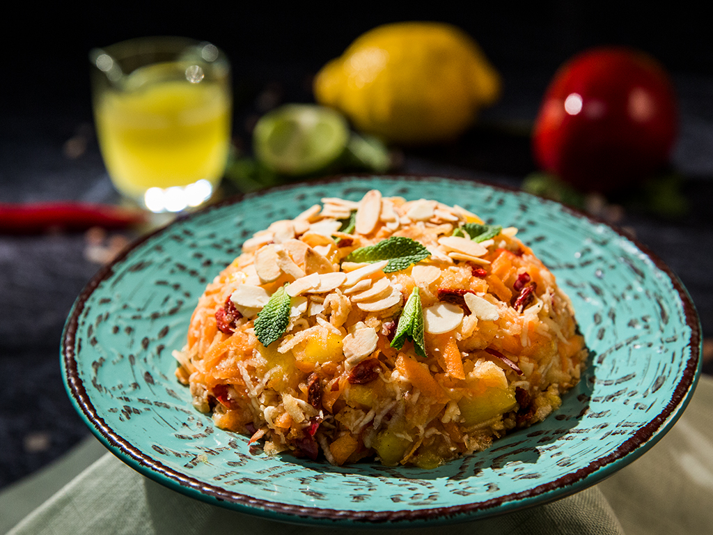 Apple, Goji and Mango Salad with Hot Citrus Dressing